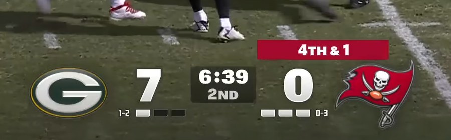 Fox NFL scorebug 2026 from Packers at Buccaneers in Week 4