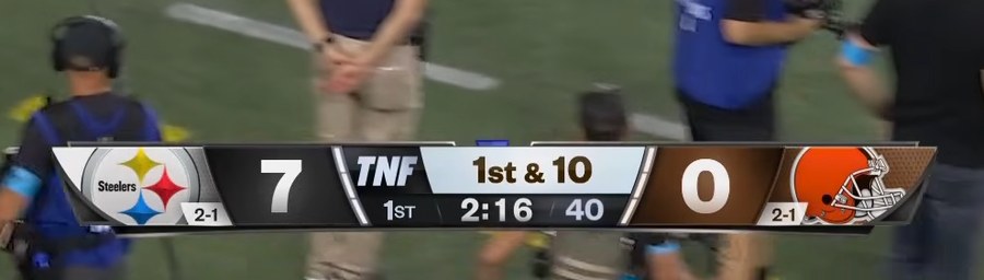 Prime Video Thursday Night Football scorebug 2026 from Steelers at Browns in Week 4