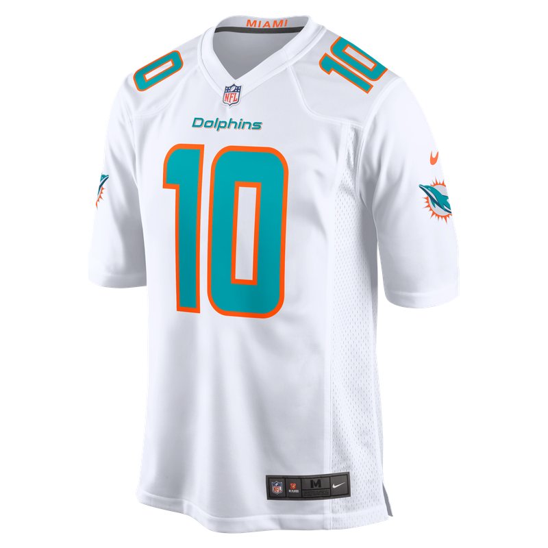 Miami Dolphins white road jersey worn Sunday September 13, 2026 against the Raiders, from the ColorWay Sports NFL uniform tracker