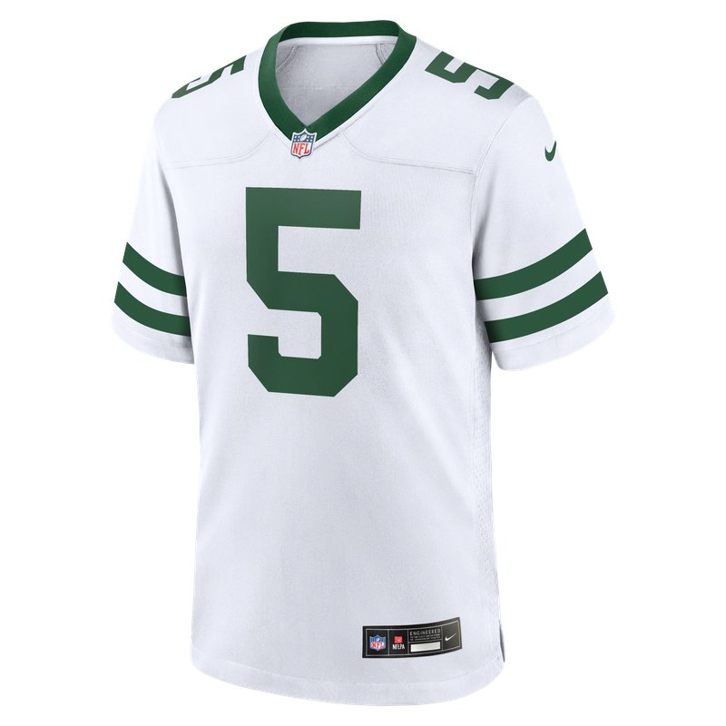 New York Jets white road jersey worn Sunday September 13, 2026 against the Titans, from the ColorWay Sports NFL uniform tracker