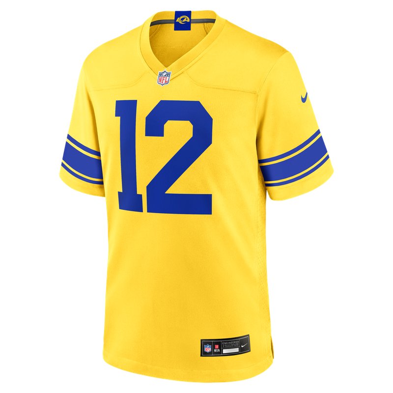 Los Angeles Rams Classic Sol gold throwback jersey, worn for the first time Monday night against the Giants at SoFi Stadium