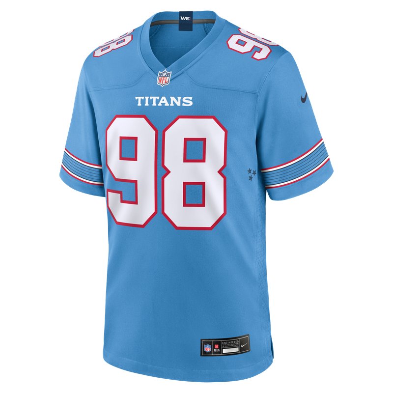 Tennessee Titans light blue home jersey worn Sunday September 13, 2026 against the Jets, from the ColorWay Sports NFL uniform tracker