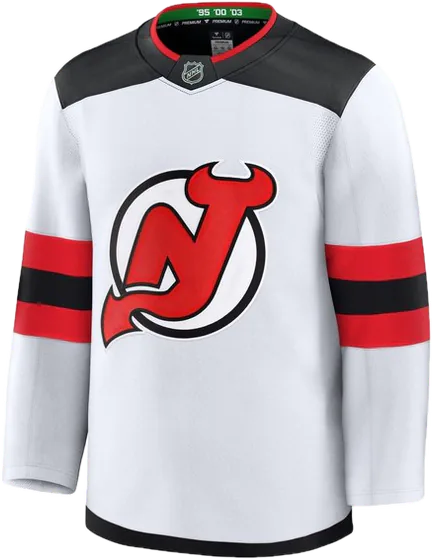 New Jersey Devils Road White sweater worn October 13 2026 against the Red Wings, from the NHL daily uniform tracker