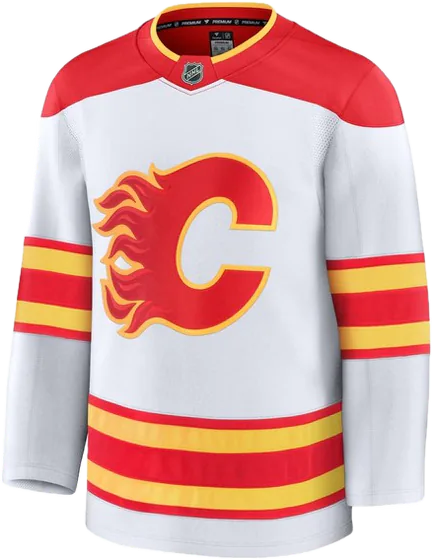 Calgary Flames Road White sweater worn October 15 2026 against the Golden Knights, from the NHL daily uniform tracker