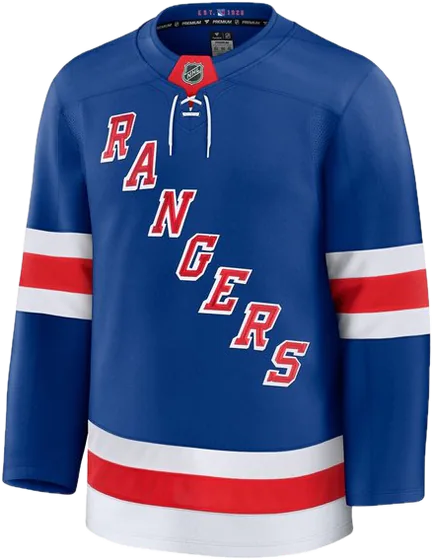 New York Rangers Home Blue sweater worn October 13 2026 against the Lightning, from the NHL daily uniform tracker