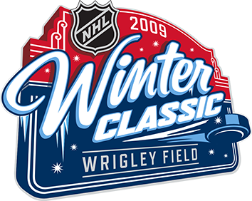 2009 NHL Winter Classic logo for Red Wings at Blackhawks at Wrigley Field with the iconic Wrigley marquee shape