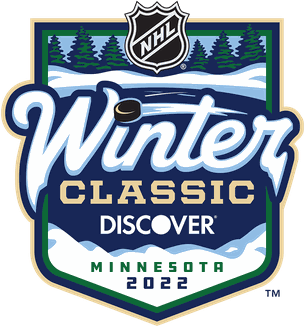 2022 NHL Winter Classic logo for Blues at Wild at Target Field Minneapolis with Discover title sponsorship
