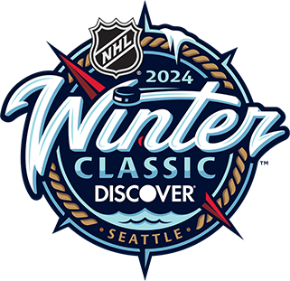 2024 NHL Winter Classic logo for Golden Knights at Kraken at T-Mobile Park Seattle with Space Needle and Pacific Northwest palette