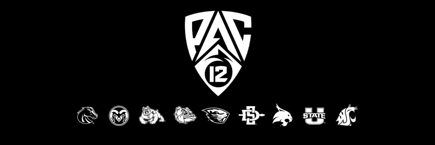 Pac-12 new logo above the nine current member school logos including Boise State, Colorado State, Fresno State, Gonzaga, Oregon State, San Diego State, Texas State, Utah State, and Washington State