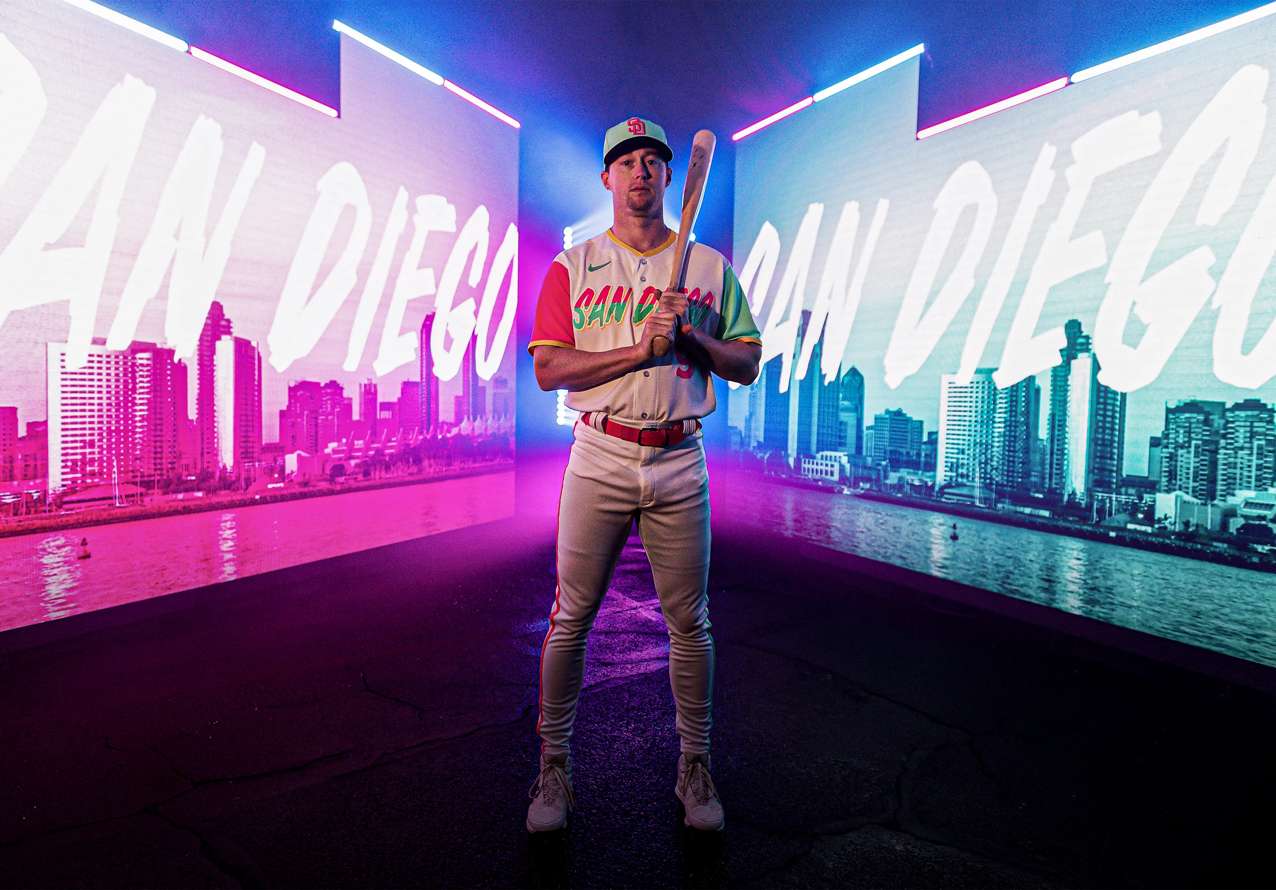 San Diego Padres previous City Connect jersey from 2023 with pastel color scheme