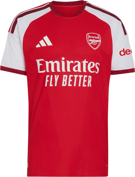 Arsenal 2026/27 red home shirt with white sleeves, worn in the 3-0 Premier League opening night win over Coventry City