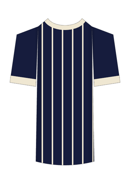 Brentford navy away shirt colorway render with cream pinstripes and a cream crew neck, worn at Leeds United on August 30 2026