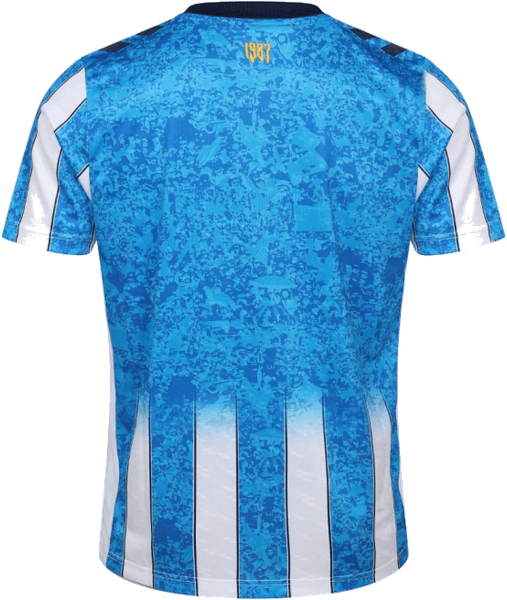 Coventry City 2026/27 sky blue home shirt by hummel, shown from the back with the gold 1987 stamp at the collar, worn in the Premier League opener at Arsenal