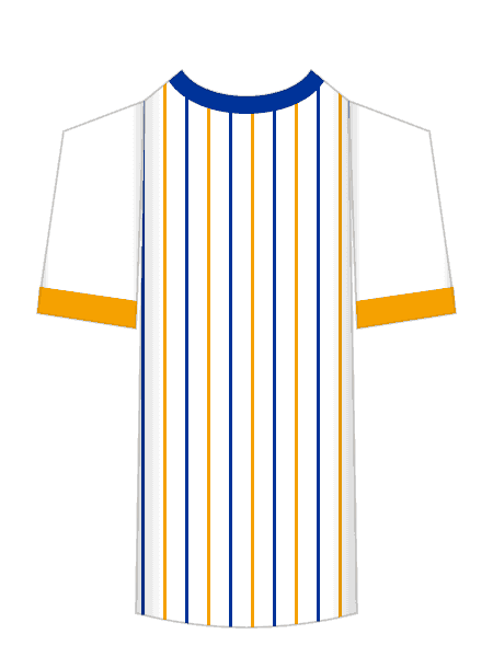 Everton white away shirt colorway render with royal blue and amber pinstripes, worn at Bournemouth on August 29 2026