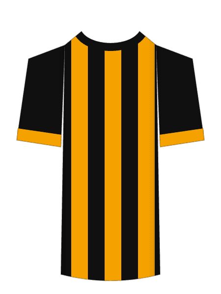 Hull City amber and black striped home shirt colorway render, worn at Coventry City on August 29 2026