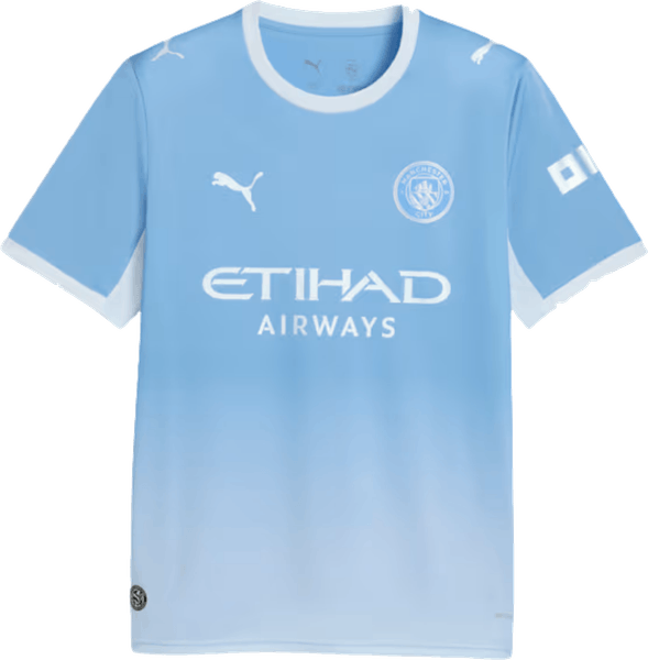 Manchester City 2026/27 sky blue home shirt by Puma fading to white at the hem, worn in the 2-1 win over Bournemouth at the Etihad