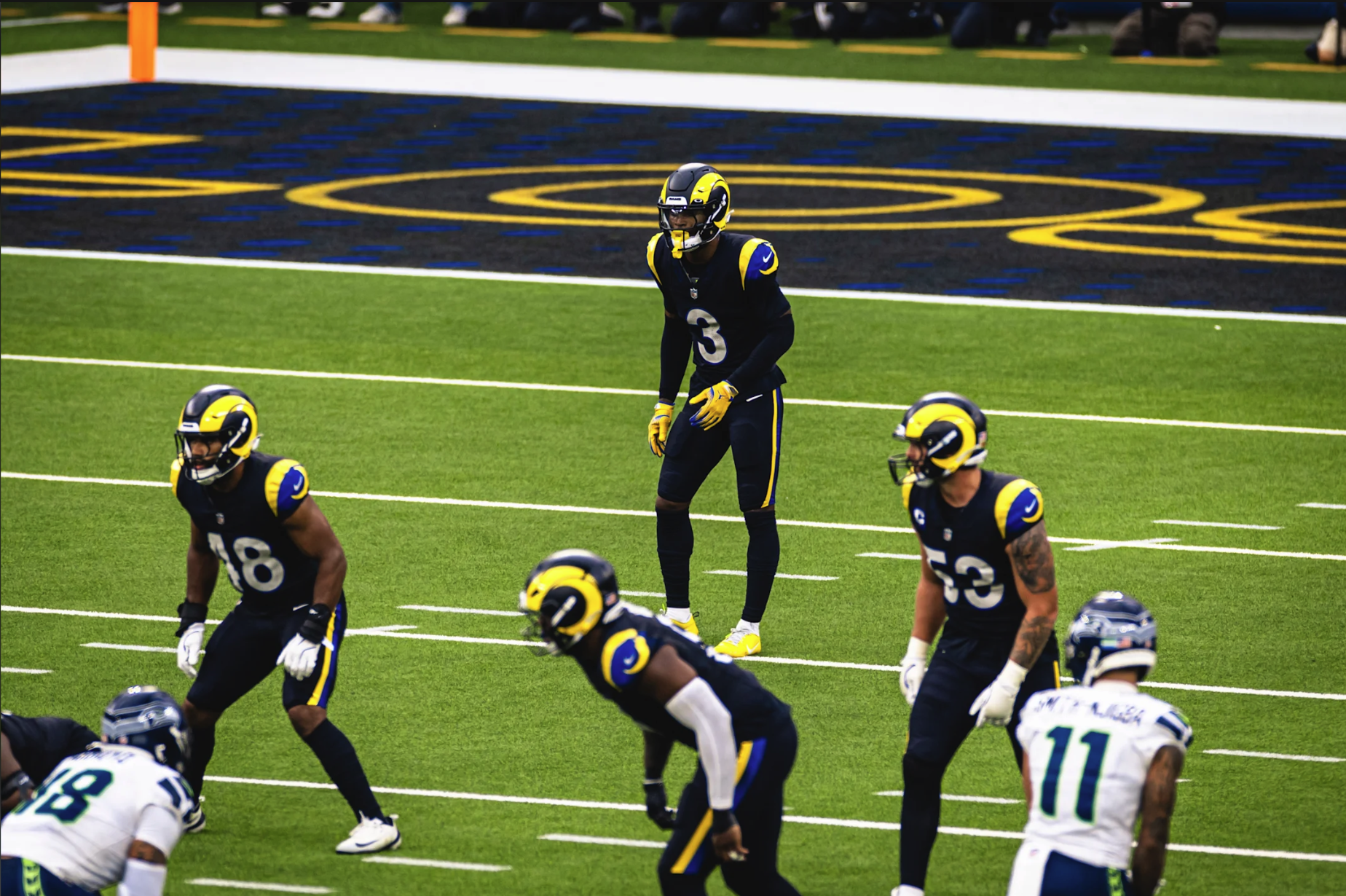Los Angeles Rams in black alternate uniforms at SoFi Stadium