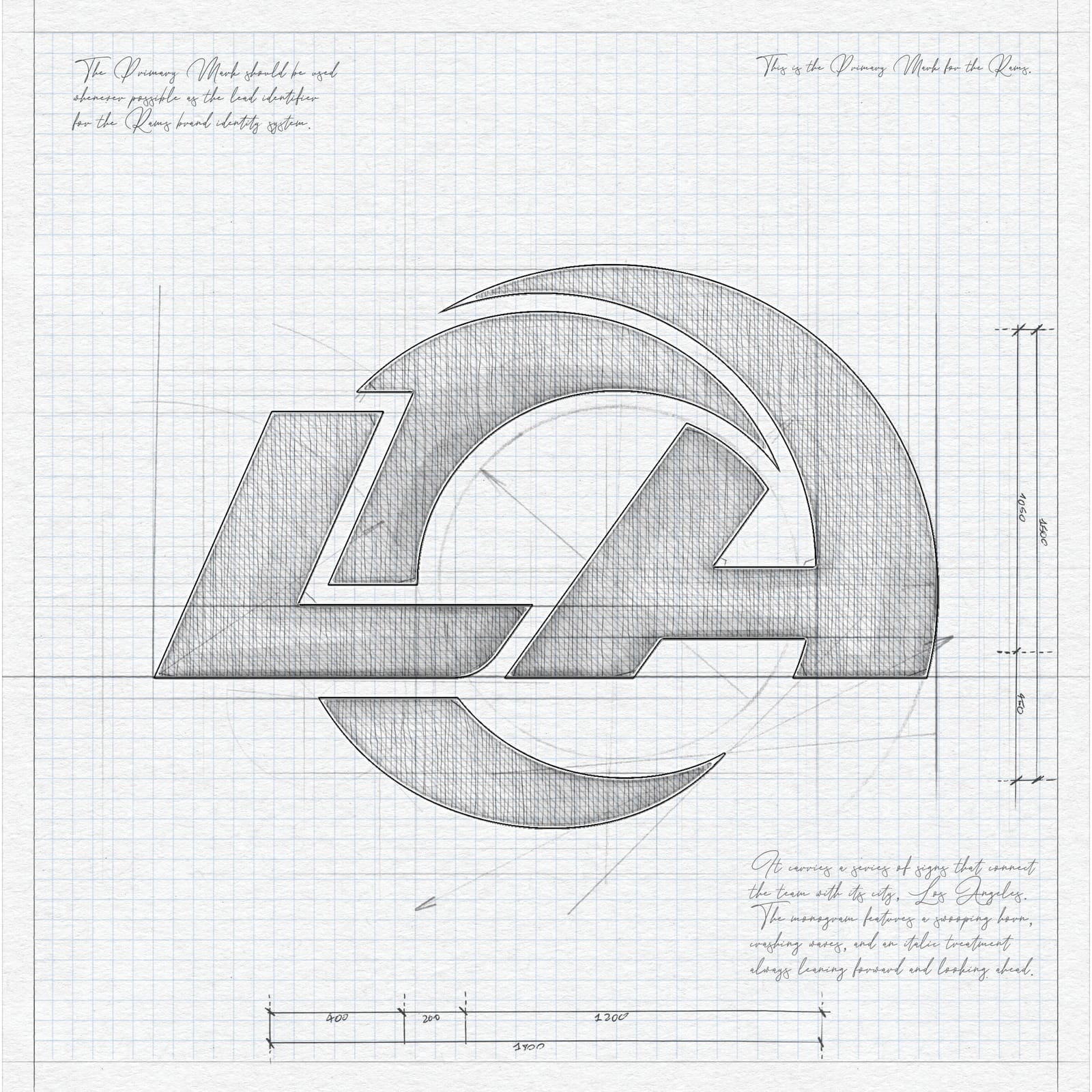 Los Angeles Rams new LA logo 2026 blueprint without gradient