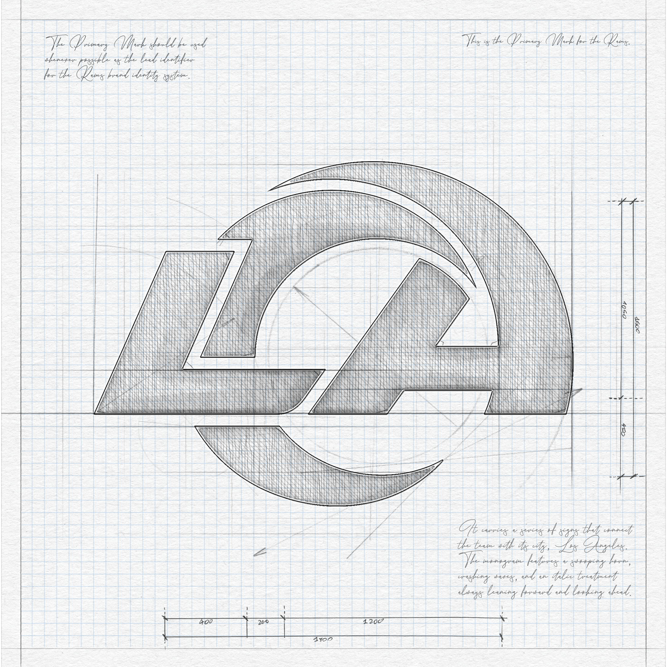 Los Angeles Rams new LA logo 2026 blueprint without gradient