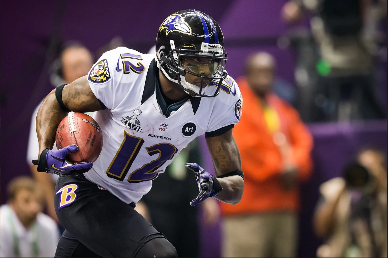 Baltimore Ravens Super Bowl XLVII white uniform Jacoby Jones 2012