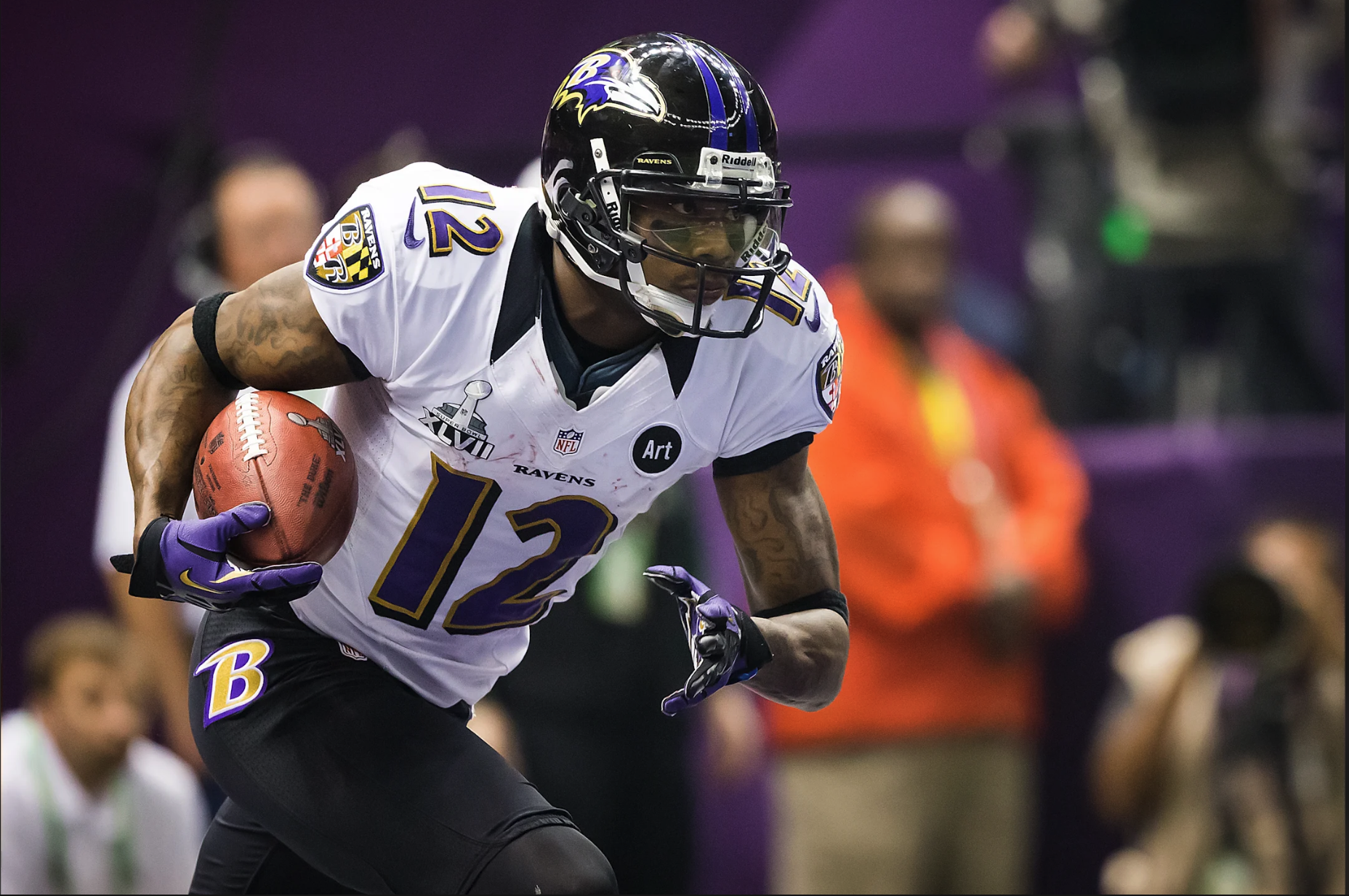 Baltimore Ravens Super Bowl XLVII white uniform Jacoby Jones 2012