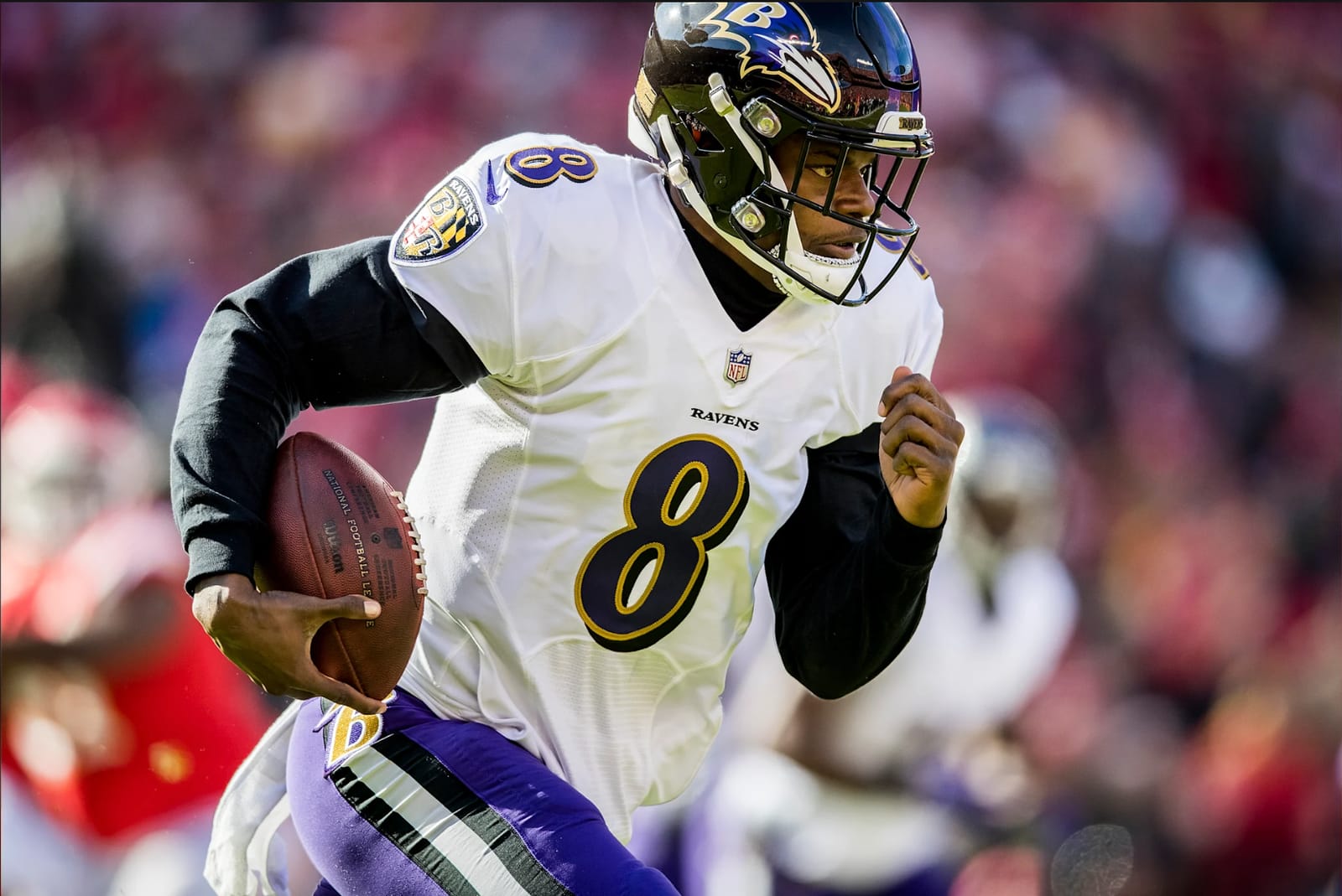 Baltimore Ravens white uniform Lamar Jackson 2024