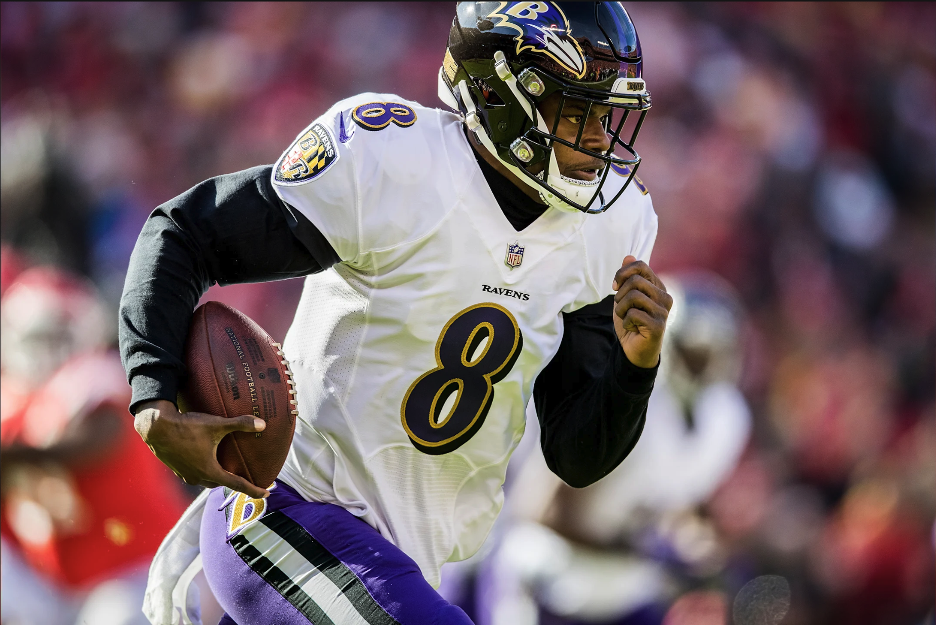 Baltimore Ravens white uniform Lamar Jackson 2024