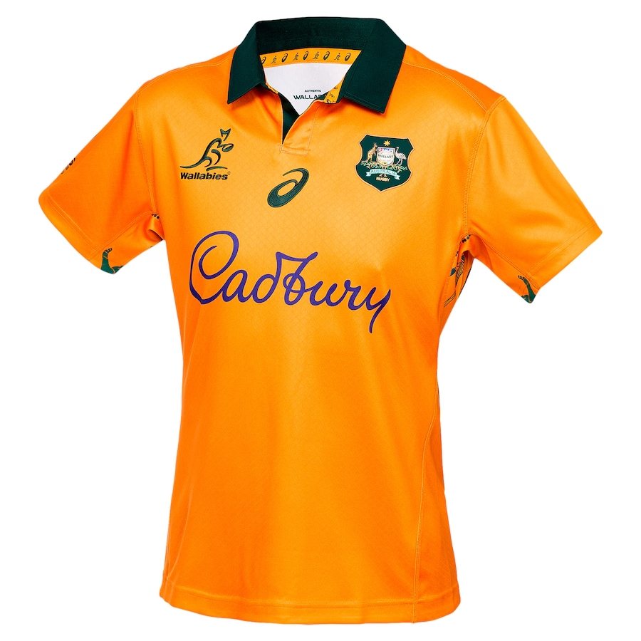 Australia Wallabies gold home rugby jersey with green trim
