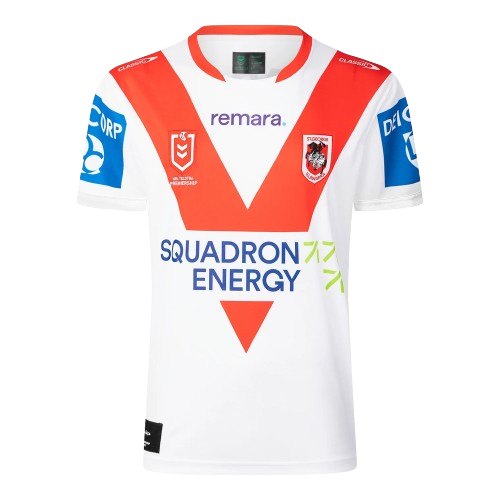 St George Illawarra Dragons NRL home jersey — white with the bold scarlet Red V sweeping from the shoulders to a point at the chest