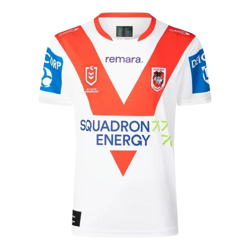 St George Illawarra Dragons NRL home jersey — white with the bold scarlet Red V sweeping from the shoulders to a point at the chest