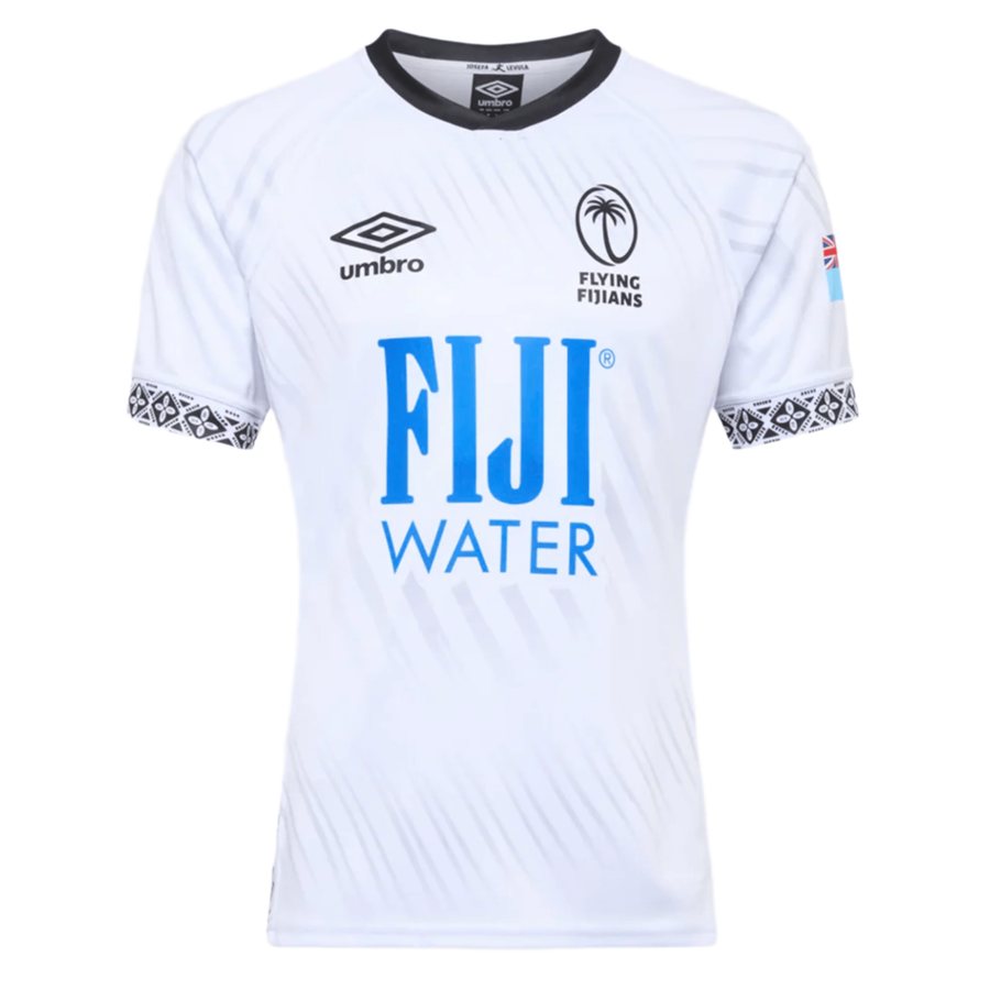Fiji white Umbro home rugby jersey with black palm detailing