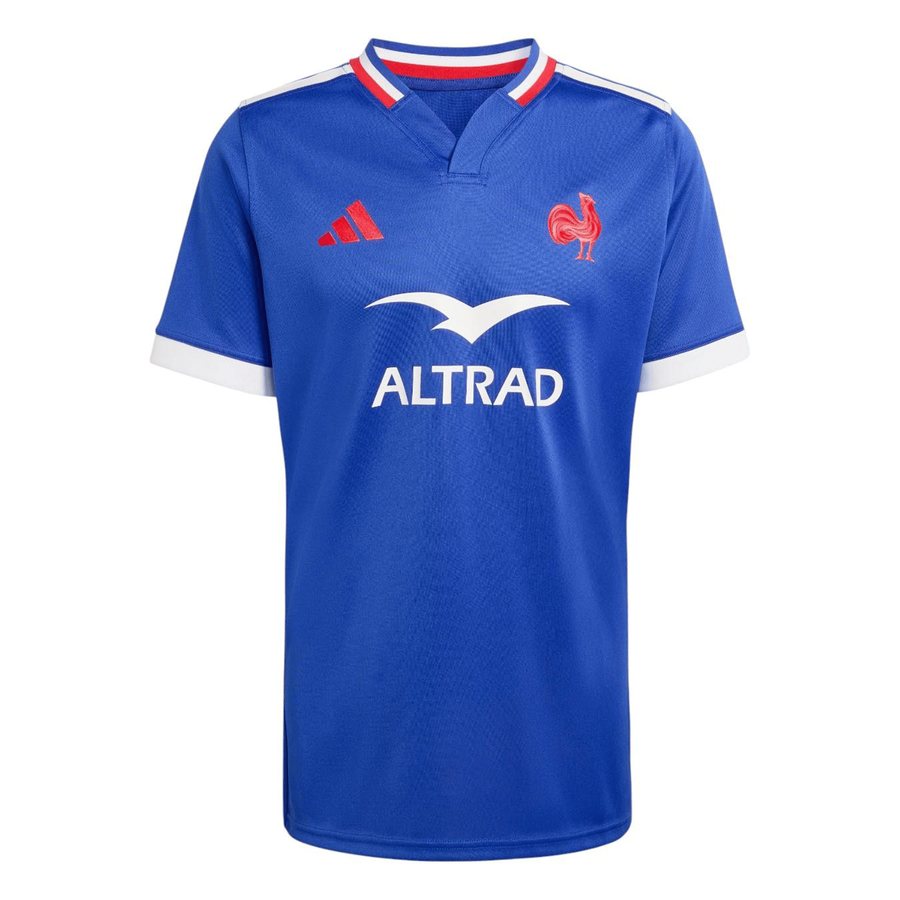 France Les Bleus blue adidas home rugby jersey with rooster crest