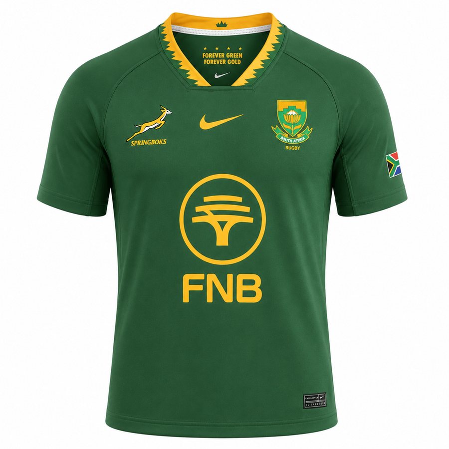 South Africa Springboks green and gold Nike home rugby jersey with springbok crest