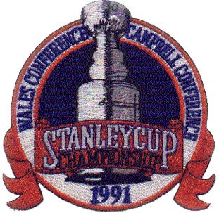 1991 Stanley Cup Championship logo with ribbon and trophy