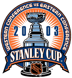 2003 Stanley Cup logo with sunburst rays around the trophy