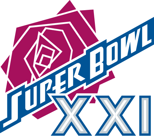 Super Bowl XXI 1987 Rose Bowl Pasadena rose motif logo