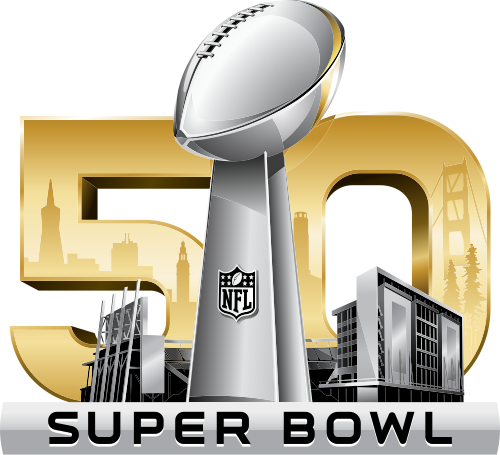 Super Bowl 50 gold standalone wordmark logo Levi's Stadium Santa Clara fiftieth anniversary