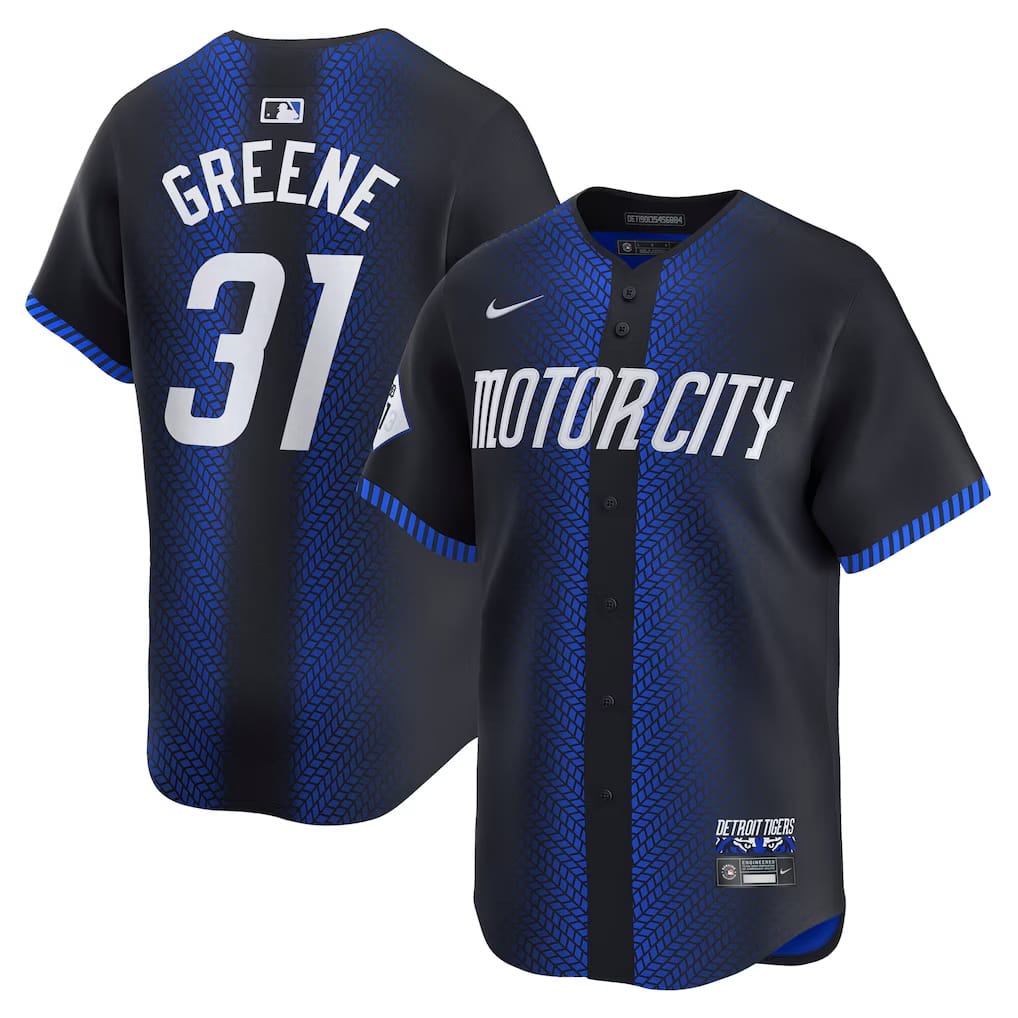 Detroit Tigers 2026 Motor City City Connect jersey, navy with tire-tread detailing and Motor City across the chest