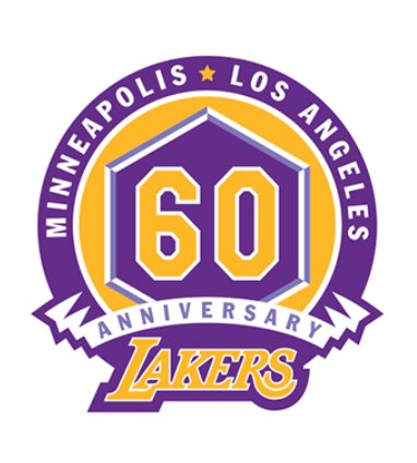 Los Angeles Lakers 60th anniversary logo designed by Todd Radom, reading Minneapolis and Los Angeles