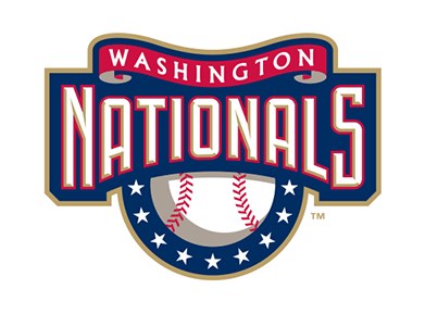 The original Washington Nationals logo designed by Todd Radom in 2004, with the Washington Nationals wordmark over a baseball and stars