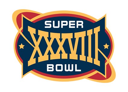 The Super Bowl XXXVIII logo designed by Todd Radom for the February 2004 game in Houston