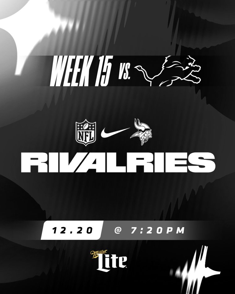 Minnesota Vikings Week 15 Rivalries uniform announcement vs the Detroit Lions on December 20 at 7:20 PM