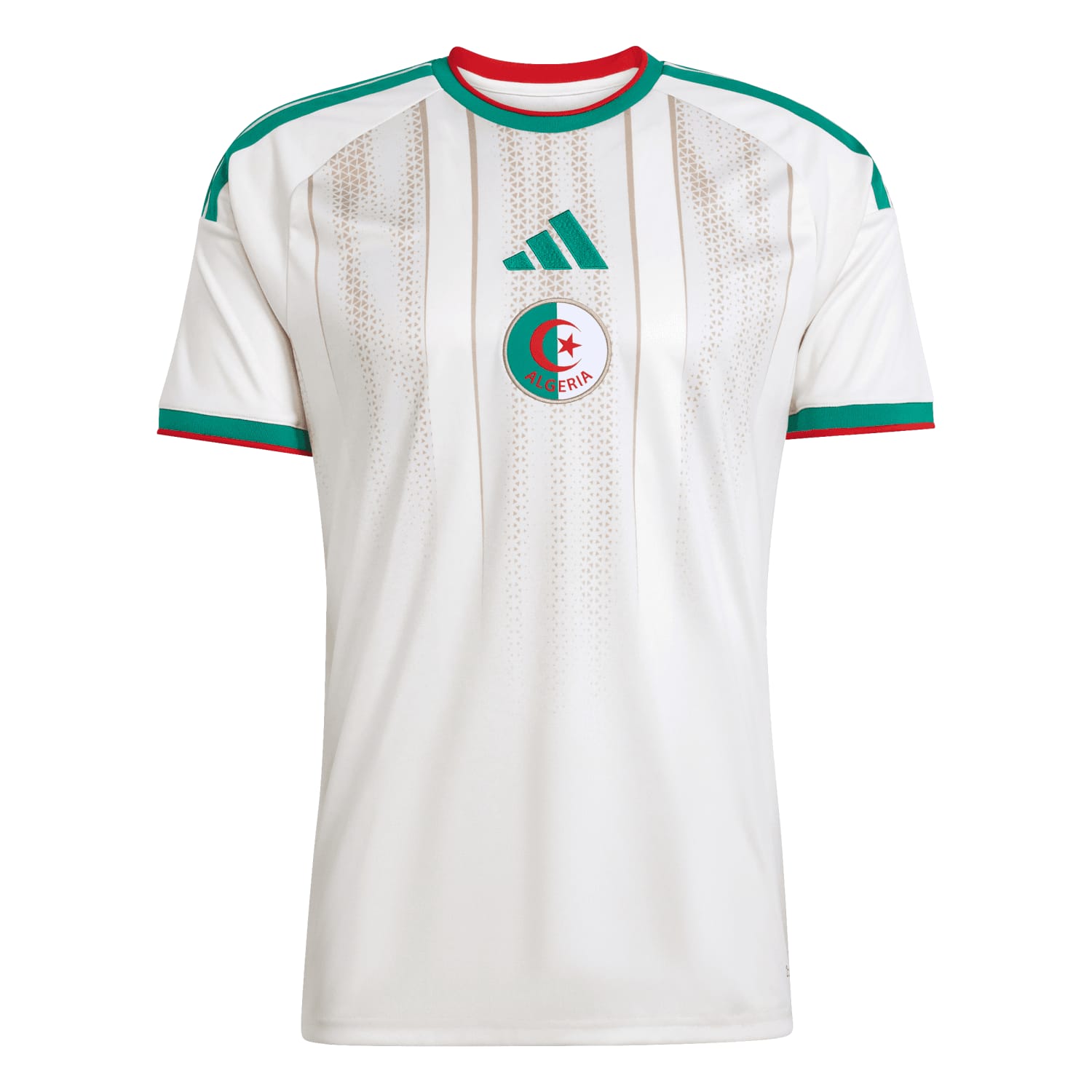 Algeria 2026 World Cup white adidas home jersey with green and red trim and the Fennecs crest, worn in the Round of 32 vs Switzerland
