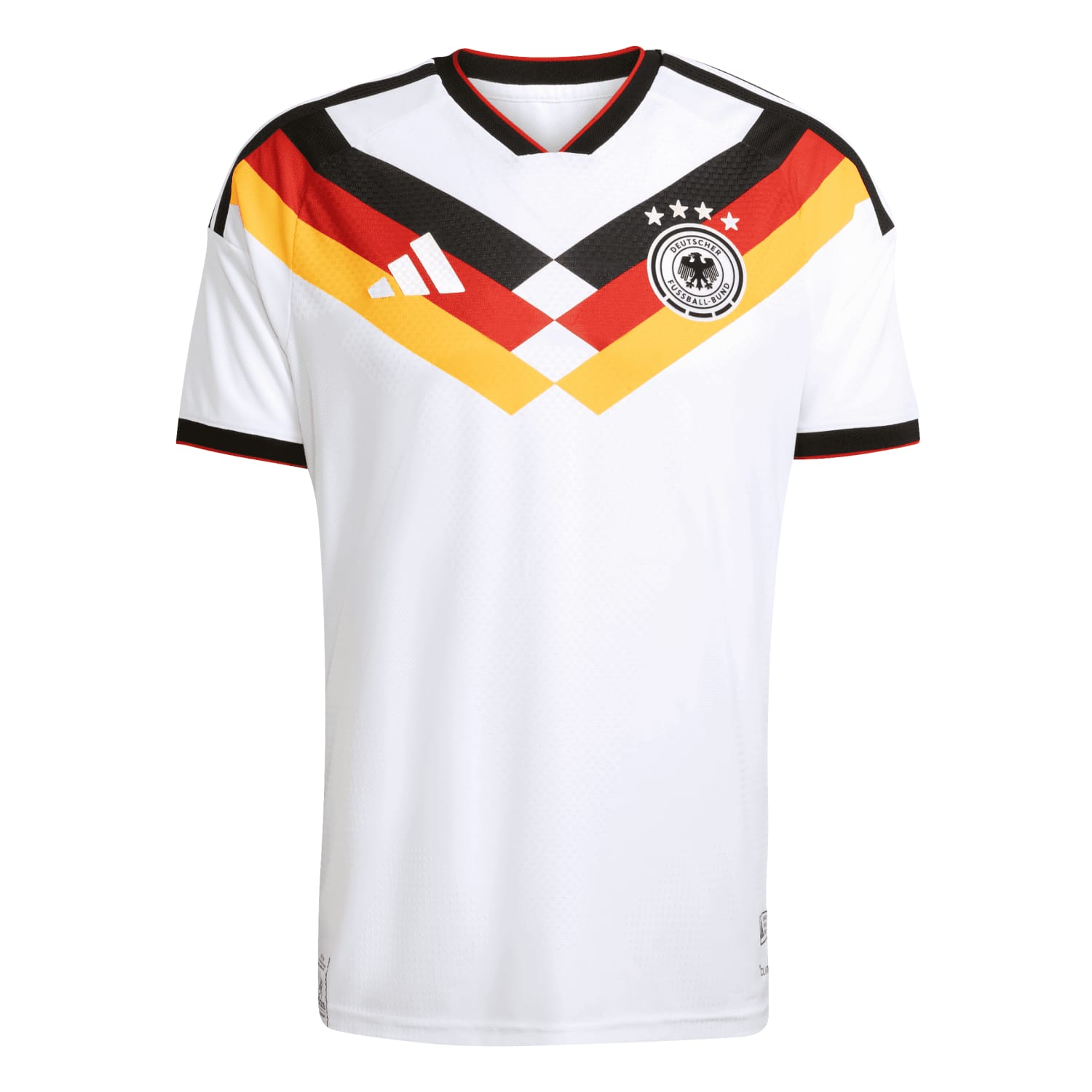 Germany 2026 World Cup white home jersey with black trim, colors inherited from Prussia rather than the modern German flag