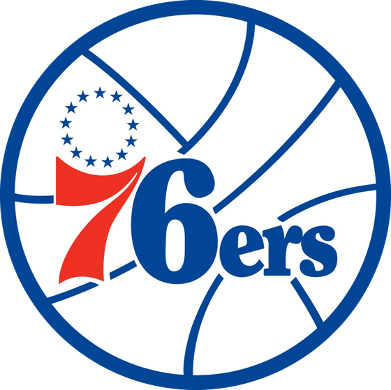 Philadelphia 76ers 1977-1997 logo, 76ers on a white basketball with 13 blue stars